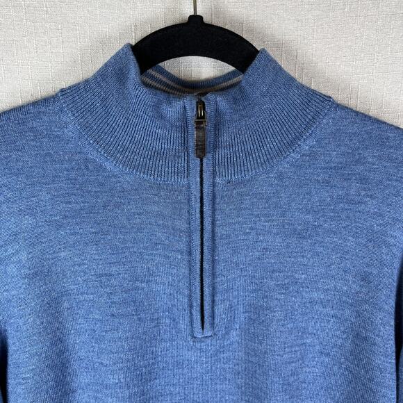 Untuckit Mens Quarter Zip Merino Wool Super Soft Dad Sweater Blue Size Medium - Picture 4 of 10